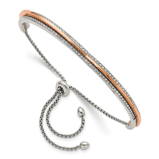 Chisel Stainless Steel Polished Rose IP-plated with Crystal Heart Shaped Adjustable Bangle Bracelet SRB2885