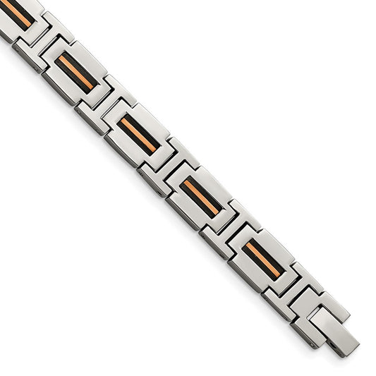 Chisel Stainless Steel Polished Black and Rose IP-plated 8.5 inch Link Bracelet SRB2957-8.5