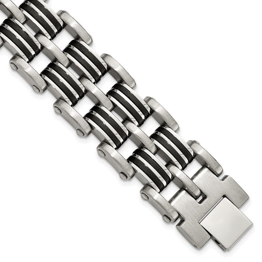 Chisel Stainless Steel Brushed and Polished with Black Rubber Inlay 8.25 inch Link Bracelet SRB3062-8.25