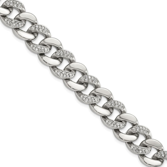 Chisel Stainless Steel Polished with CZ 8 inch Curb Link Bracelet SRB3072-8