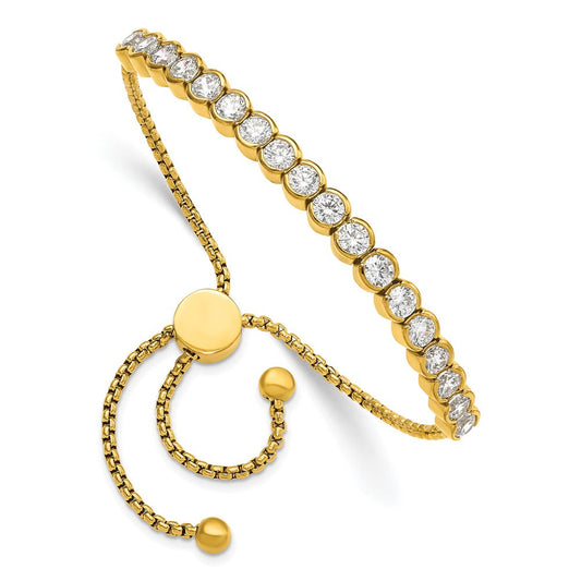 Chisel Stainless Steel Polished Yellow IP-plated with Round CZ Adjustable Bracelet SRB3082