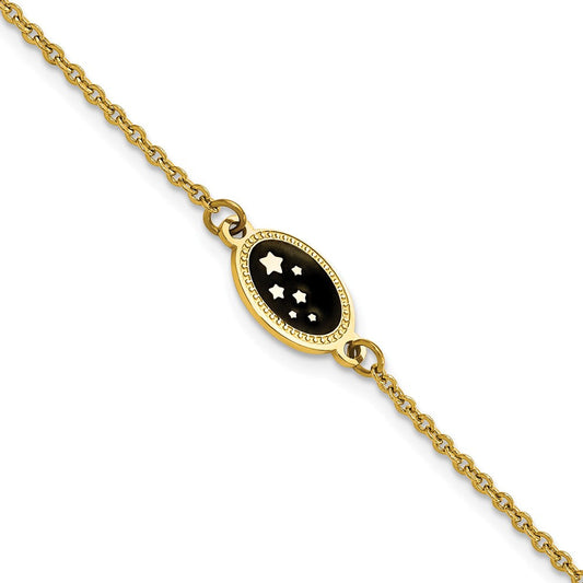 Chisel Stainless Steel Polished Yellow IP-plated with Black Enameled Stars 6.5 inch Bracelet with 1.5 inch Extension SRB3103-6.5