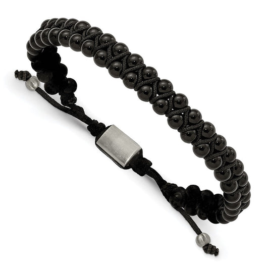 Chisel Stainless Steel Brushed Black Agate Black Nylon Adjustable Bracelet SRB3144