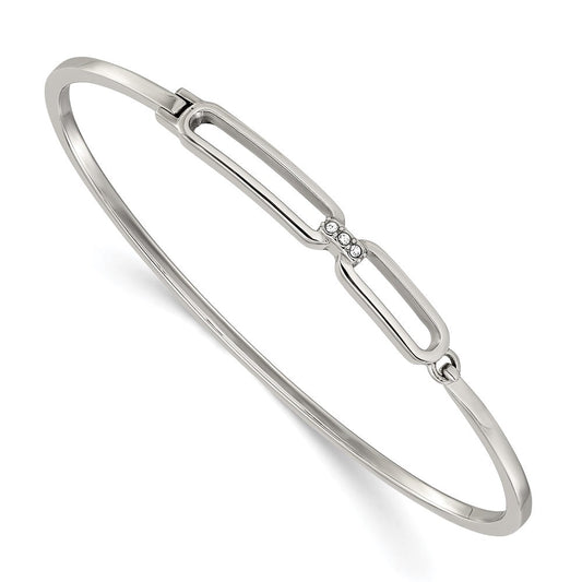 Chisel Stainless Steel Polished with Crystals 6.5 inch Hinged Bangle SRB3150