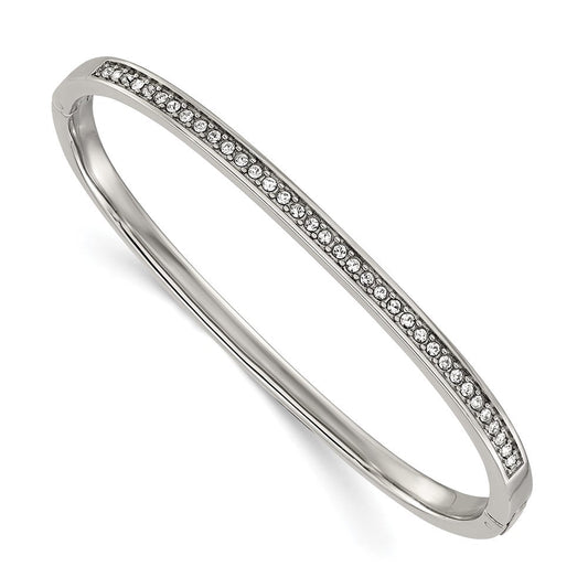 Chisel Stainless Steel Polished with Crystals 4mm 7 inch Hinged Bangle SRB3153