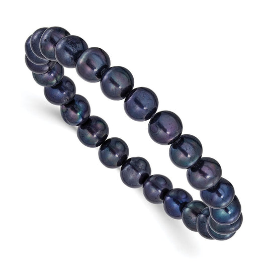 Chisel 8-9mm Black Round Freshwater Cultured Pearl 7 inch Stretch Bracelet SRB3165