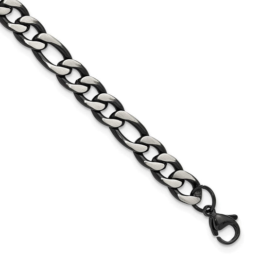 Chisel Stainless Steel Brushed and Polished Black IP-plated 7.5mm 9 inch Figaro Chain Bracelet SRB3180-9