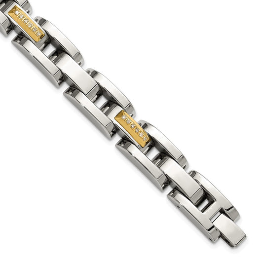 Chisel Stainless Steel Polished with 14K Gold Accent and 1/4ct. Diamond 8.25 inch Link Bracelet SRB31823-8.25