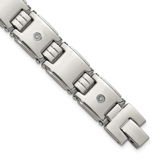 Chisel Stainless Steel Polished with 14K White Accent and .03ct Diamond 8 inch Link Bracelet SRB3196-8