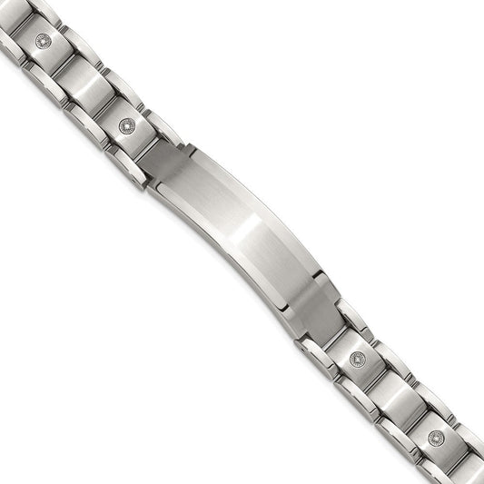 Chisel Stainless Steel Brushed and Polished with 14K White Gold Accent and 1/20ct. Diamond 8.5 inch Bracelet SRB3199-8.5
