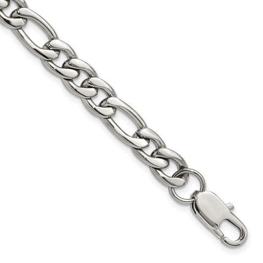 Chisel Stainless Steel Polished 8mm 8 inch Figaro Chain Bracelet SRB3332-8