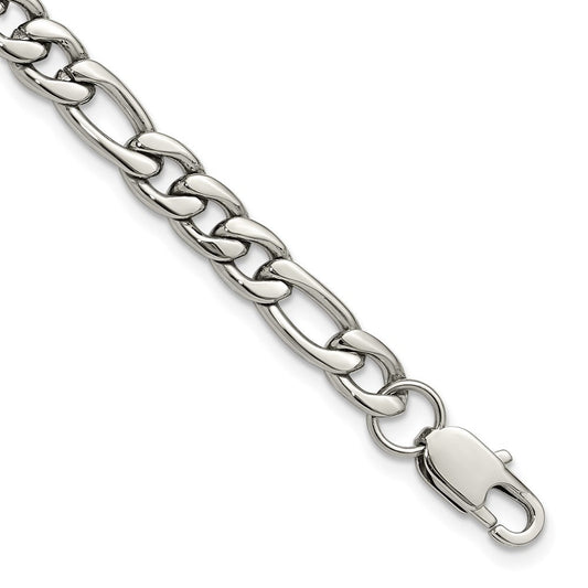 Chisel Stainless Steel Polished 8mm 9 inch Figaro Chain Bracelet SRB3332-9