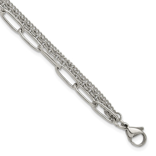 Chisel Stainless Steel Polished Multi-Strand Curb, Cable and Paperclip Link 7 inch Plus a 1.25 inch Extension Bracelet SRB3334-7