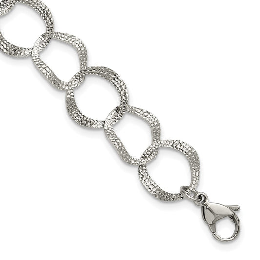 Chisel Stainless Steel Polished and Textured Open Circles 7.25 inch Plus a 1.5 inch Extension Bracelet SRB3338-7.25