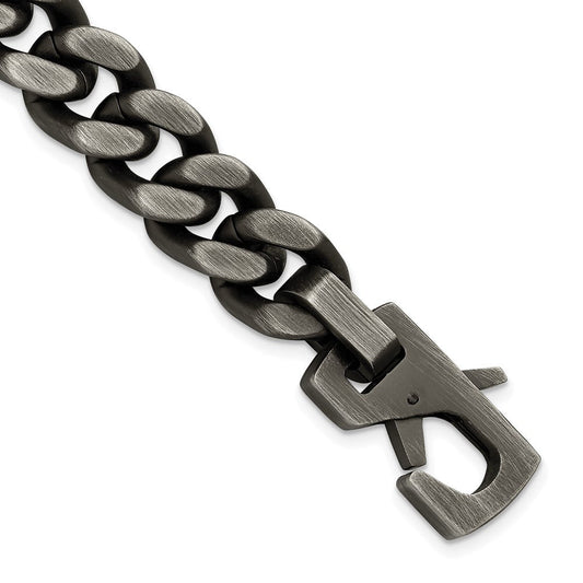 Chisel Stainless Steel Antiqued and Brushed 14mm Curb Link 8.75 inch Bracelet SRB3378-8.75