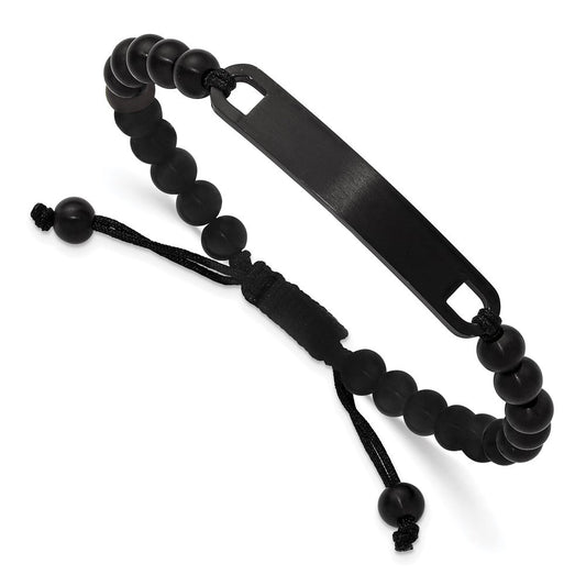 Chisel Stainless Steel Brushed Black IP-plated 6mm Beaded Black Nylon 6.25 inch to 8 inch Adjustable ID Bracelet SRB3409