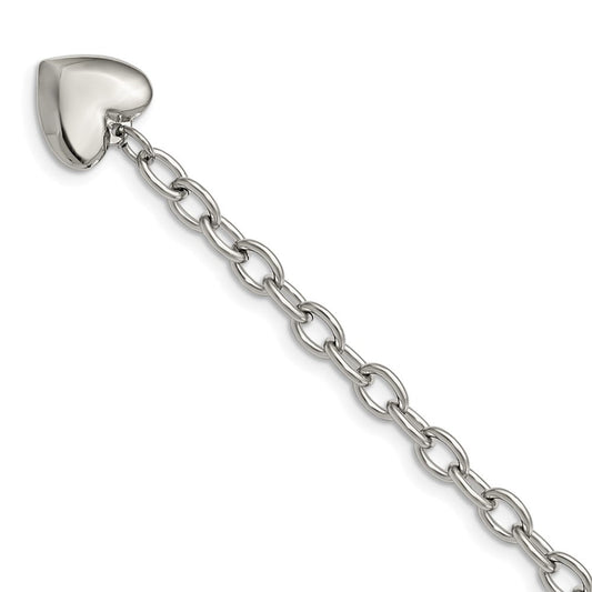 Chisel Stainless Steel Polished Open Link with Heart Dangle 8.5 inch Bracelet SRB597-8.5