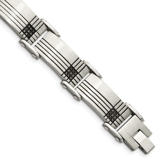 Chisel Stainless Steel Brushed and Polished Black IP-plated with 1/2 carat Black Diamond 8.5 inch Bracelet SRB913-8.5