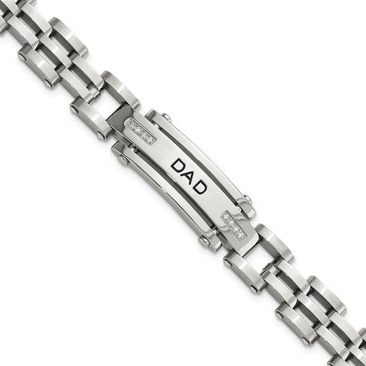 Chisel Stainless Steel Polished with CZ DAD 8.5 inch Bracelet SRB928-8.5