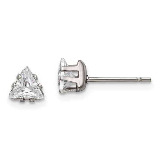 SRE1130 Chisel Stainless Steel Polished 5mm Triangle CZ Stud Post Earrings