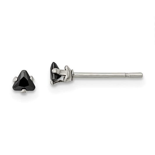 SRE1132 Chisel Stainless Steel Polished 3mm Black Triangle CZ Stud Post Earrings