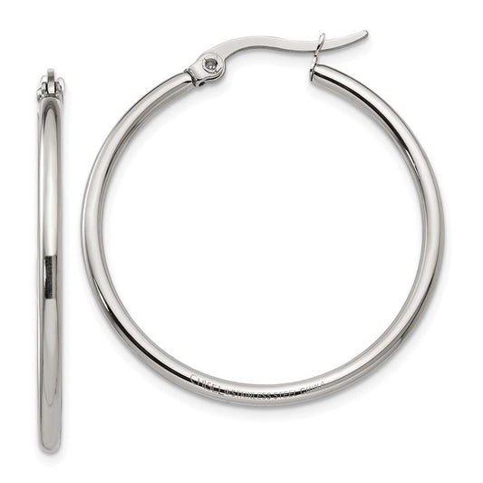 SRE115 Chisel Stainless Steel Polished 32.5mm Diameter 2mm Hoop Earrings