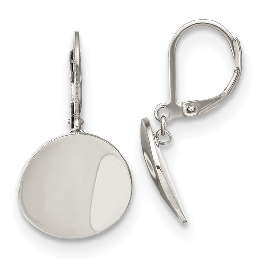 SRE1166 Chisel Stainless Steel Polished Curved Disk Dangle Leverback Earrings