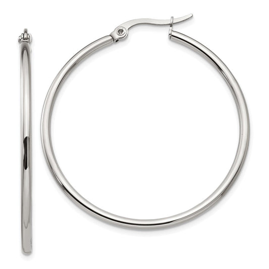 SRE116 Chisel Stainless Steel Polished 40.5mm Diameter 2mm Hoop Earrings