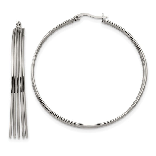 SRE1273 Chisel Stainless Steel Polished Wire Hoop Earrings