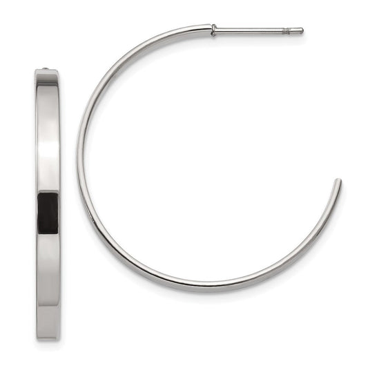 SRE131 Chisel Stainless Steel Polished 33mm Diameter 3mm J Hoop Post Earrings