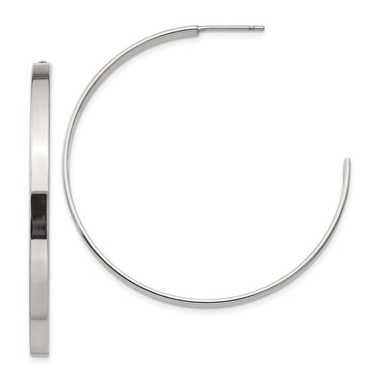 SRE132 Chisel Stainless Steel Polished 44mm Diameter 3mm J Hoop Post Earrings