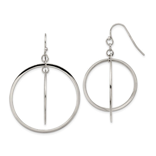SRE1608 Chisel Stainless Steel Polished Double Circle Dangle Shepherd Hook Earrings