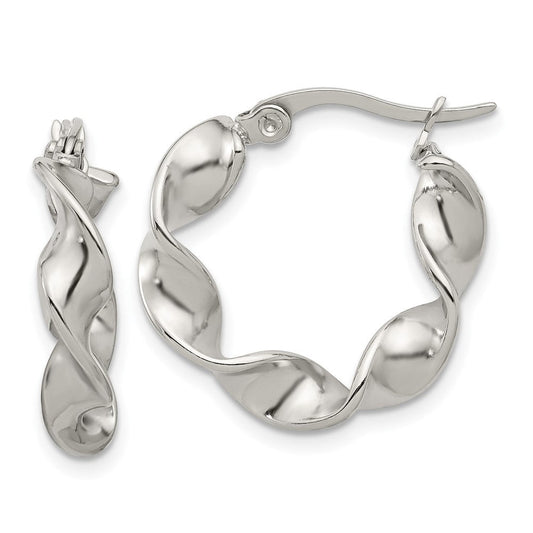 SRE1745 Chisel Stainless Steel Polished Twist Hoop Earrings