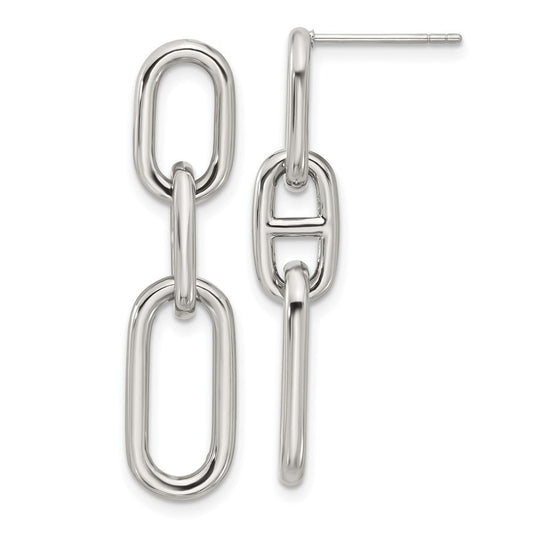 SRE1797 Chisel Stainless Steel Polished 9mm Link Dangle Post Earrings