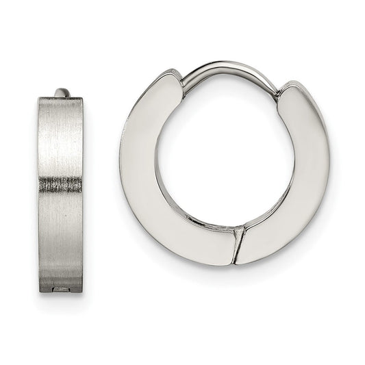 SRE376 Chisel Stainless Steel Brushed and Polished 3mm Hinged Hoop Earrings