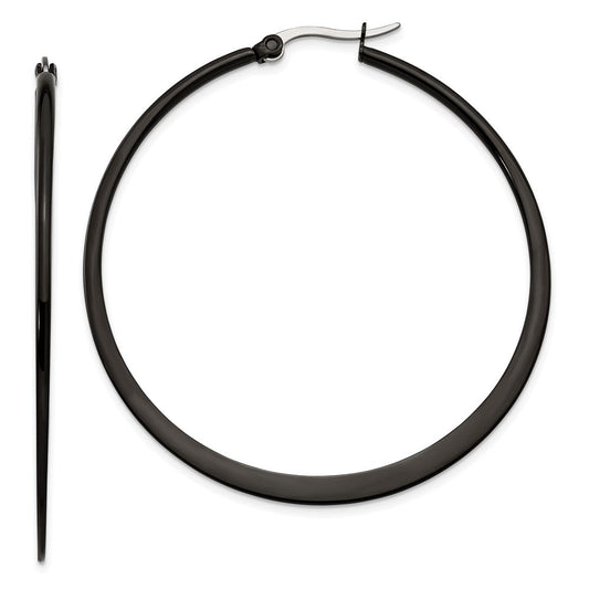 SRE417 Chisel Stainless Steel Polished Black IP-plated 55mm Diameter 2mm Hoop Earrings