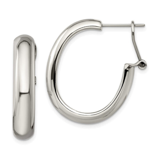 SRE901 Chisel Stainless Steel Polished Omega Back Hoop Earrings