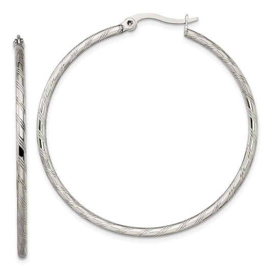 SRE958 Chisel Stainless Steel Polished and Textured Hoop Earrings