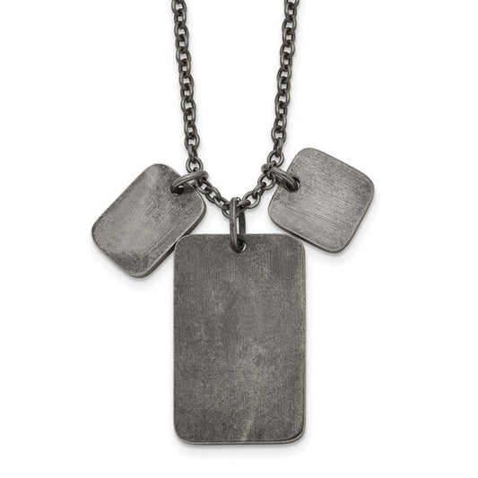 Chisel Stainless Steel Antiqued and Polished Dog Tags on a 27.5 inch Cable Chain NecklaceSRN3214-27.5