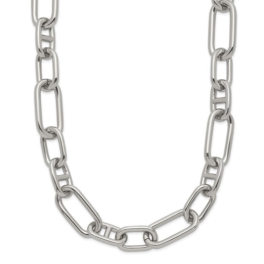 Chisel Stainless Steel Polished 9mm 16 inch Plus 2 inch Extension Open Link NecklaceSRN3336-16