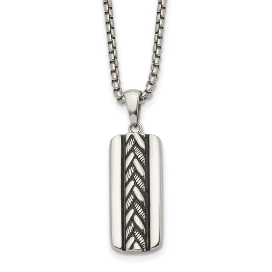 Chisel Stainless Steel Antiqued and Polished Pendant on a 20 inch Box Chain NecklaceSRN3362-20