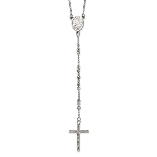 Chisel Stainless Steel Polished 4mm Beaded 25 inch Rosary Necklace SRN808