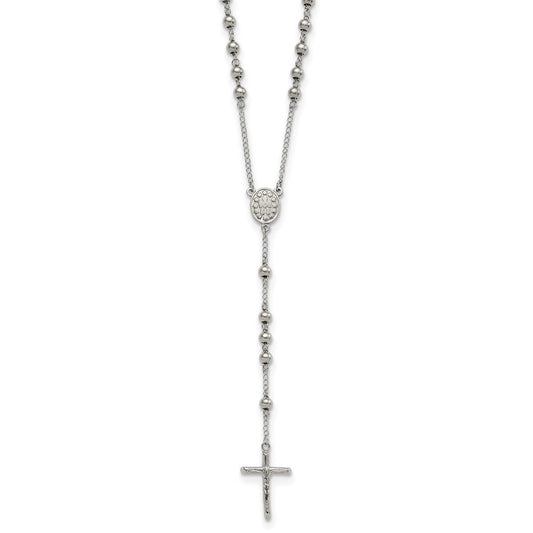 Chisel Stainless Steel Polished 6mm Beaded 29.5 inch Rosary Necklace SRN809