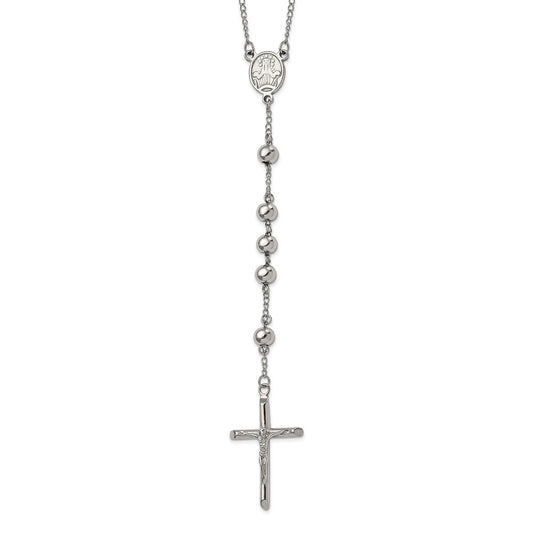 Chisel Stainless Steel Polished 8mm Beaded 32.5 inch Rosary Necklace SRN810