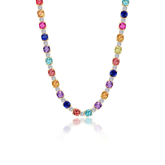 Lafonn 79.96 CTW Fancy Lab-Grown Sapphire Tennis Choker Necklace