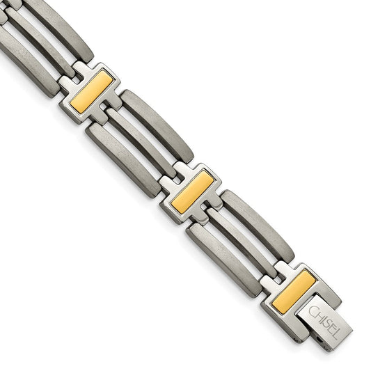 Chisel Titanium Brushed and Polished Yellow IP-Plated 8.5 inch Bracelet TBB128-8.5