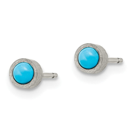 TBE107 Chisel Titanium Brushed Turquoise 4mm Stud Earrings