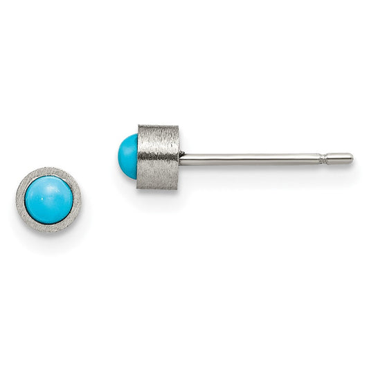 TBE107 Chisel Titanium Brushed Turquoise 4mm Stud Earrings
