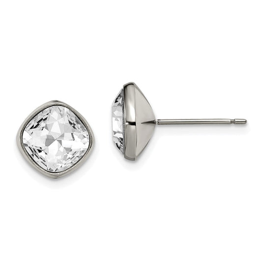 TBE118 Chisel Titanium Polished Faceted Crystal Square Post Earrings
