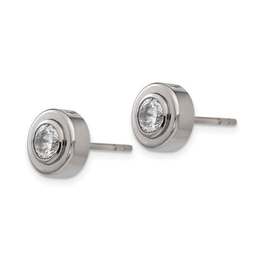 TBE1297 Chisel Titanium Polished CZ Post Earrings